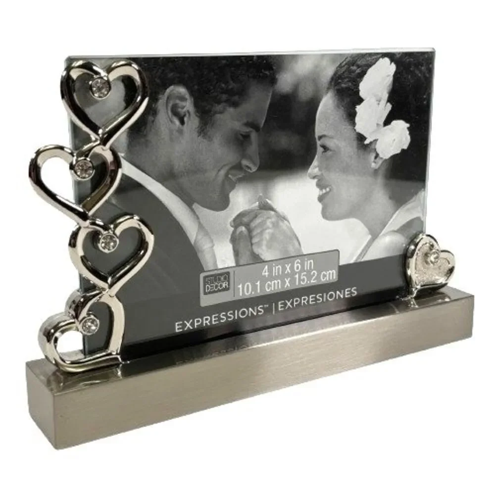 Silver Hearts Wedding Photo Frame Jeweled Rhinestones Expressions Studio Décor